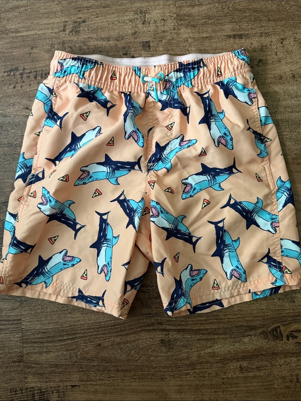 Shark swim trunks with pizza size 10-12 kids